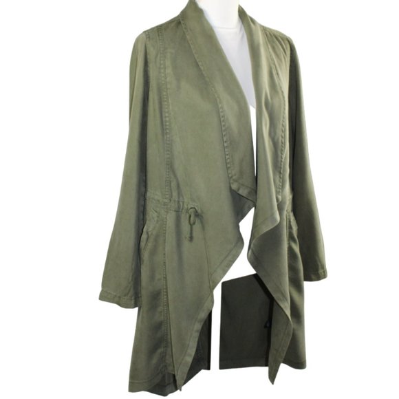 Max Jeans Vetiver Khaki Olive Green Long Drape Front Collar Boho  Jacket… - Picture 5 of 9